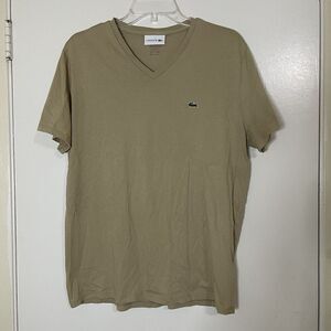 LACOSTE Tan vneck short sleeve cotton regular tshirt size Large